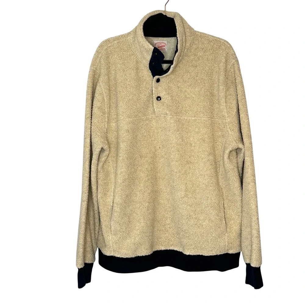 J. Crew Mens XL Pullover Fleece Button Sherpa Sweater The Sporting Life Beige